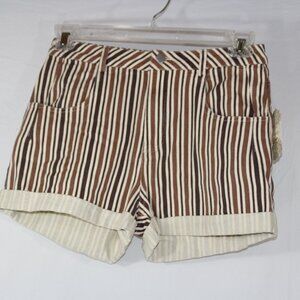 ALTAR'D STATE Multicolor Neutral Striped Denim Shorts Size Medium Rolled Hem NEW